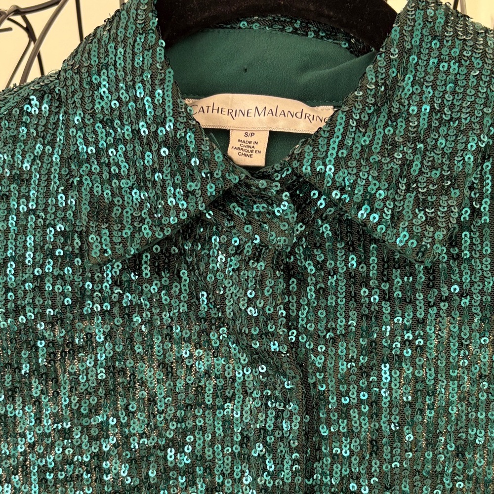 Catherine Malandrino Teal Sequin Blouse - Picture 2 of 8